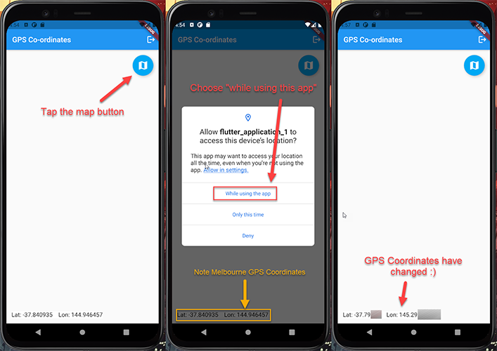 Android Emulator GPS coordinates screen